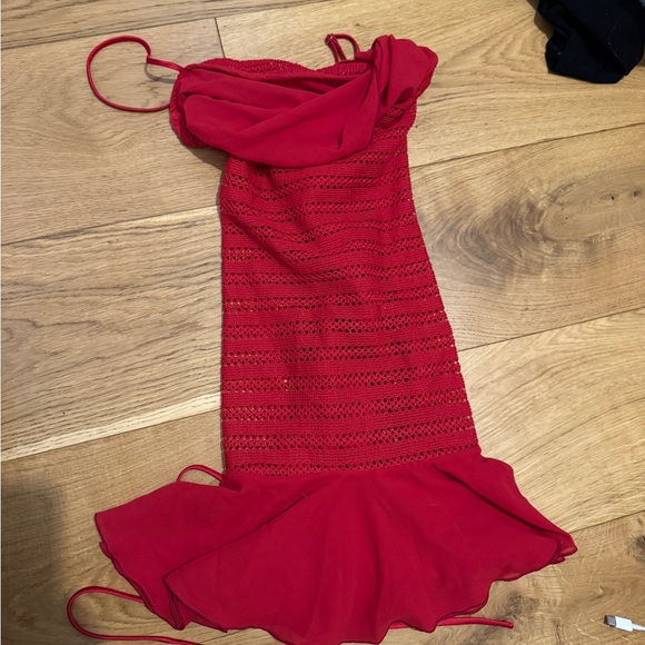 Red Strappy Knit Skirted dress size xs - Picture 3 of 5